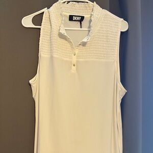 DKNY Cream Sleeveless Blouse with Textured Collar